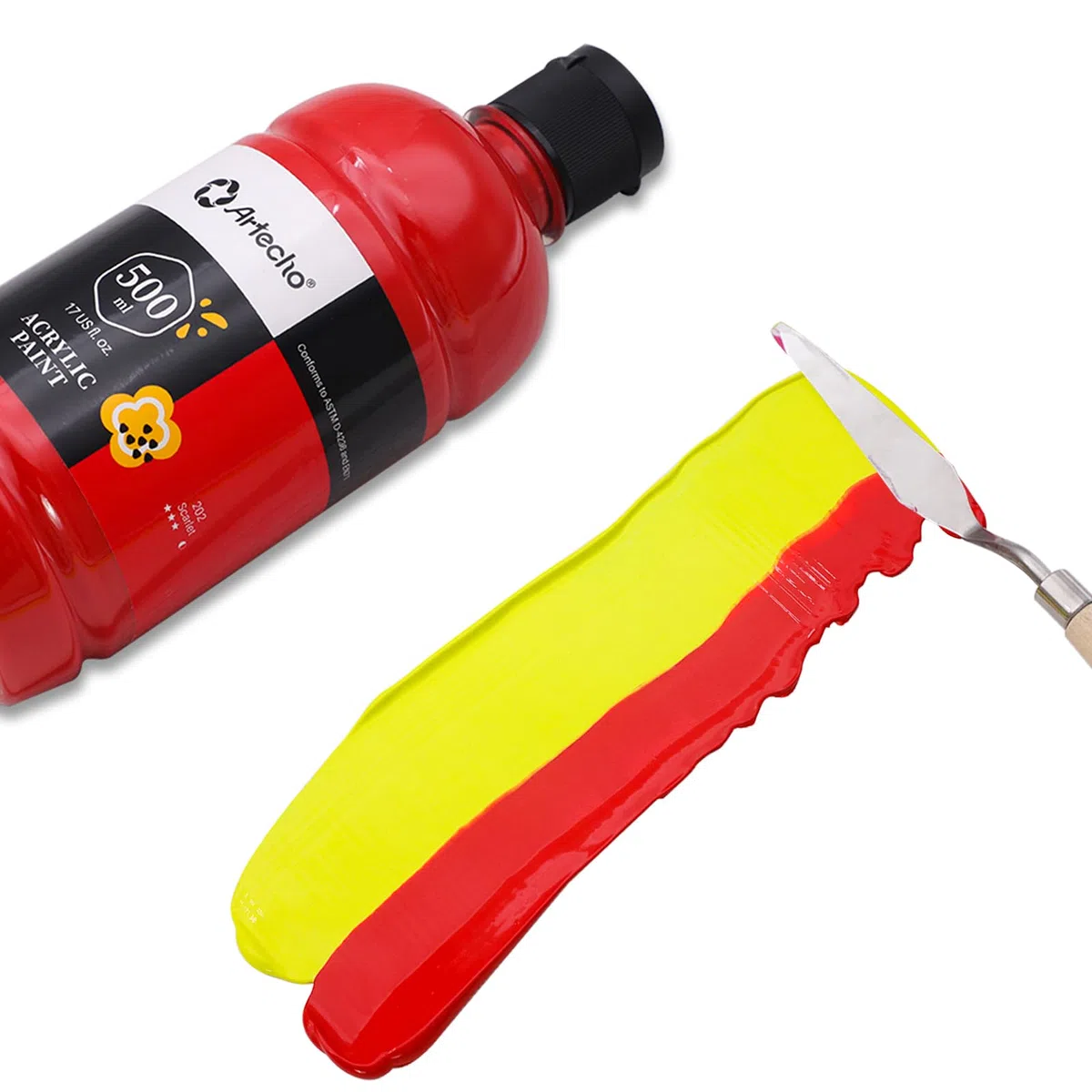 Artecho Zestaw farb akrylowych Professional 12 x 500 ml, zestaw farb akrylowych, wodoodpornych i odpornych na działanie światła, szybkoschnących, idealny do malowania na płótnie, skórze i kamieniu.