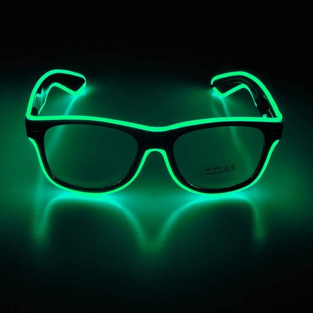 Okulary Led, Okulary Podświetlane Neon El Wire Okulary Przeciwsłoneczne Z Podświetleniem Led Okulary Do Klubu Nocnego 4 Tryby Bateria, Green, Clear Lens