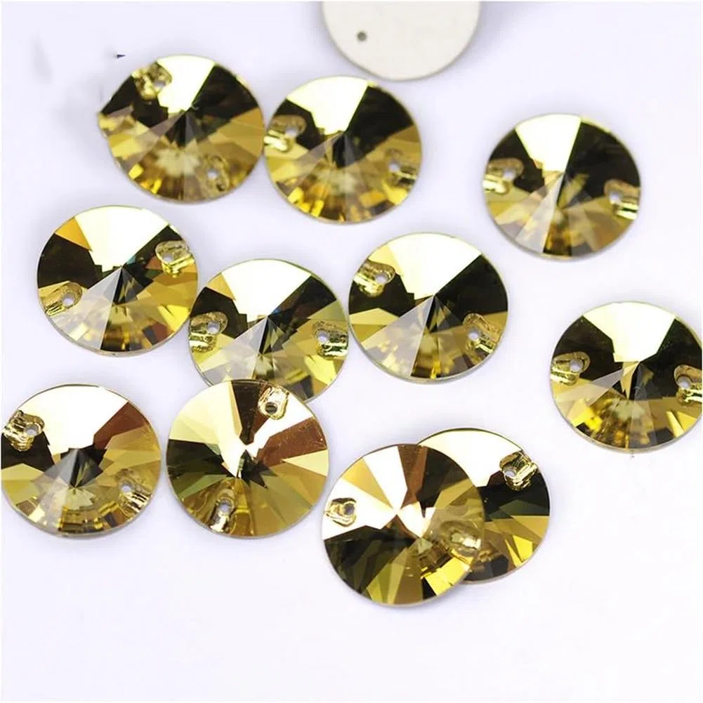 Przezroczyste szkło, kryształowy kamień, 3200 Lt Topazowy brokatowy stras przyszyty na dżetów Rivoli Flatback Rhinestone(12mm 84Pcs)