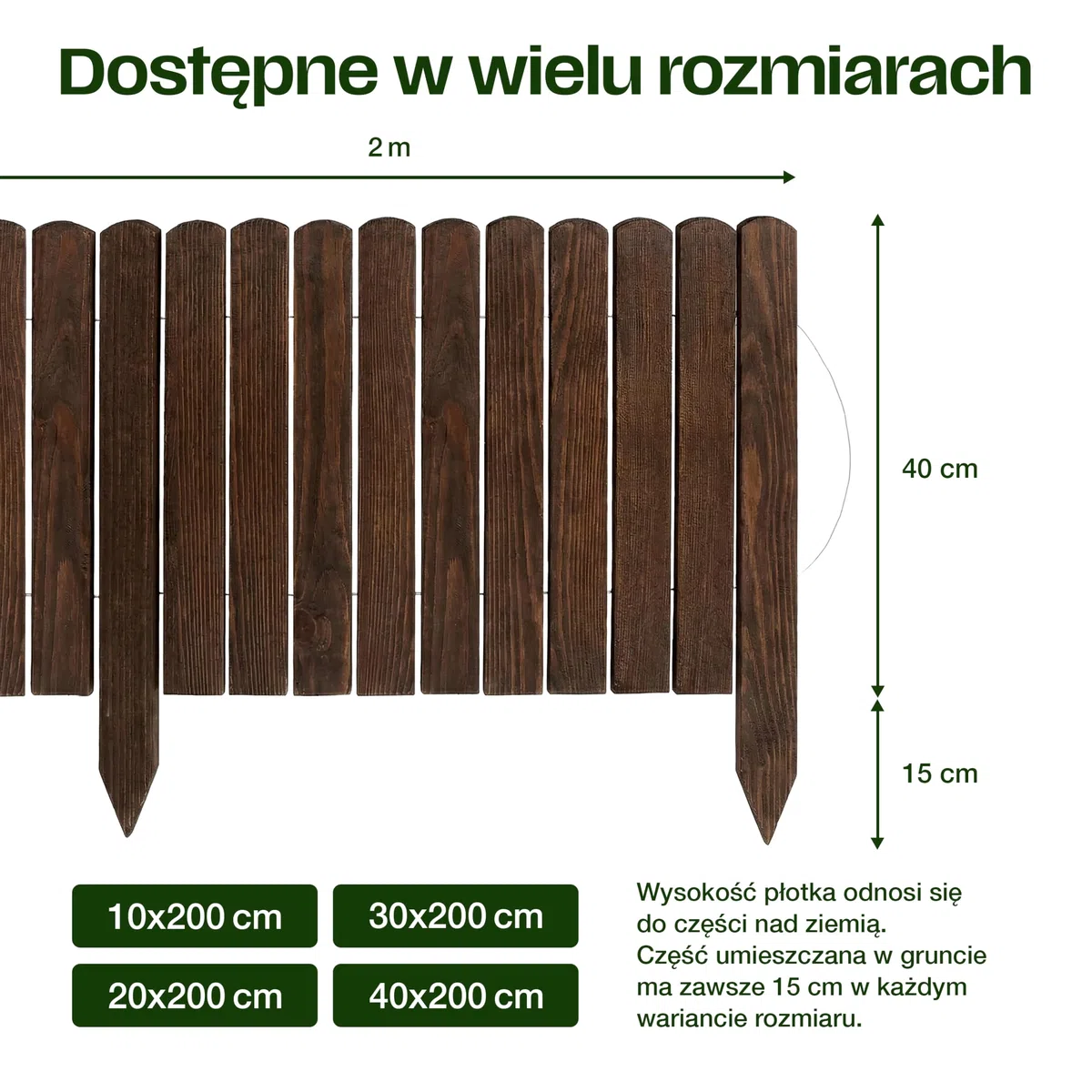 Creative Home Drewniane Obrzeże Trawnikowe Ogrodowe do Rabat Brązowe 2m x | 40 cm Wysokości | Elastyczna Palisada Rozwijane Ogrodzenie Ogrodowe Wbijane | Grządki, Płotek Drewniany, Krawędź Trawnika