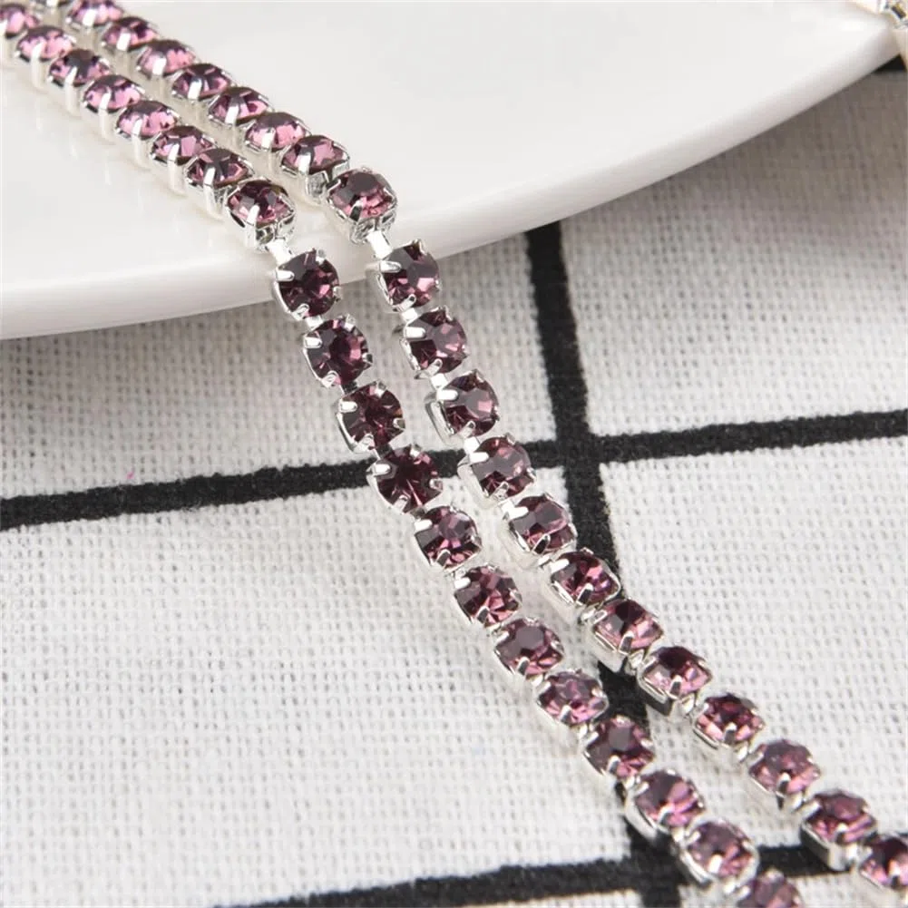 Frędzle z kryształkami, Łańcuszek z kryształkami górskimi 2 metry wielokolorowy 4 mm do majsterkowania(Light Amethyst)