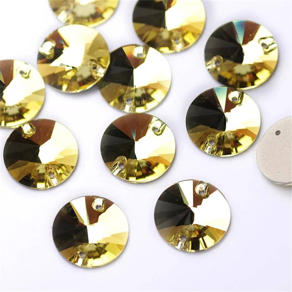 Przezroczyste szkło, kryształowy kamień, 3200 Lt Topazowy brokatowy stras przyszyty na dżetów Rivoli Flatback Rhinestone(12mm 84Pcs)