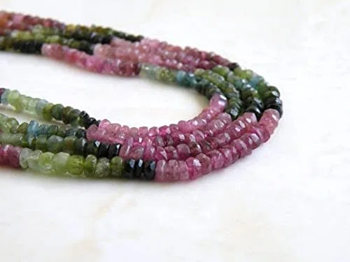 LKBEADS Turmalin Rondelle kamień szlachetny fasetowany różowy zielony Multi 3,5 mm 20 cm pełny sznur