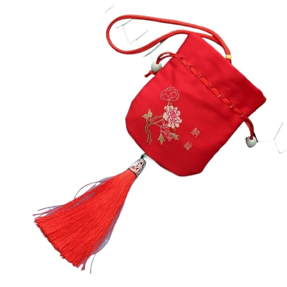 Jedwabne brokatowe torby na biżuterię, 4 szt. Wielokolorowe puste saszetki ze sznurkiem 8 cm x 10 do zawieszania biżuterii(Red)