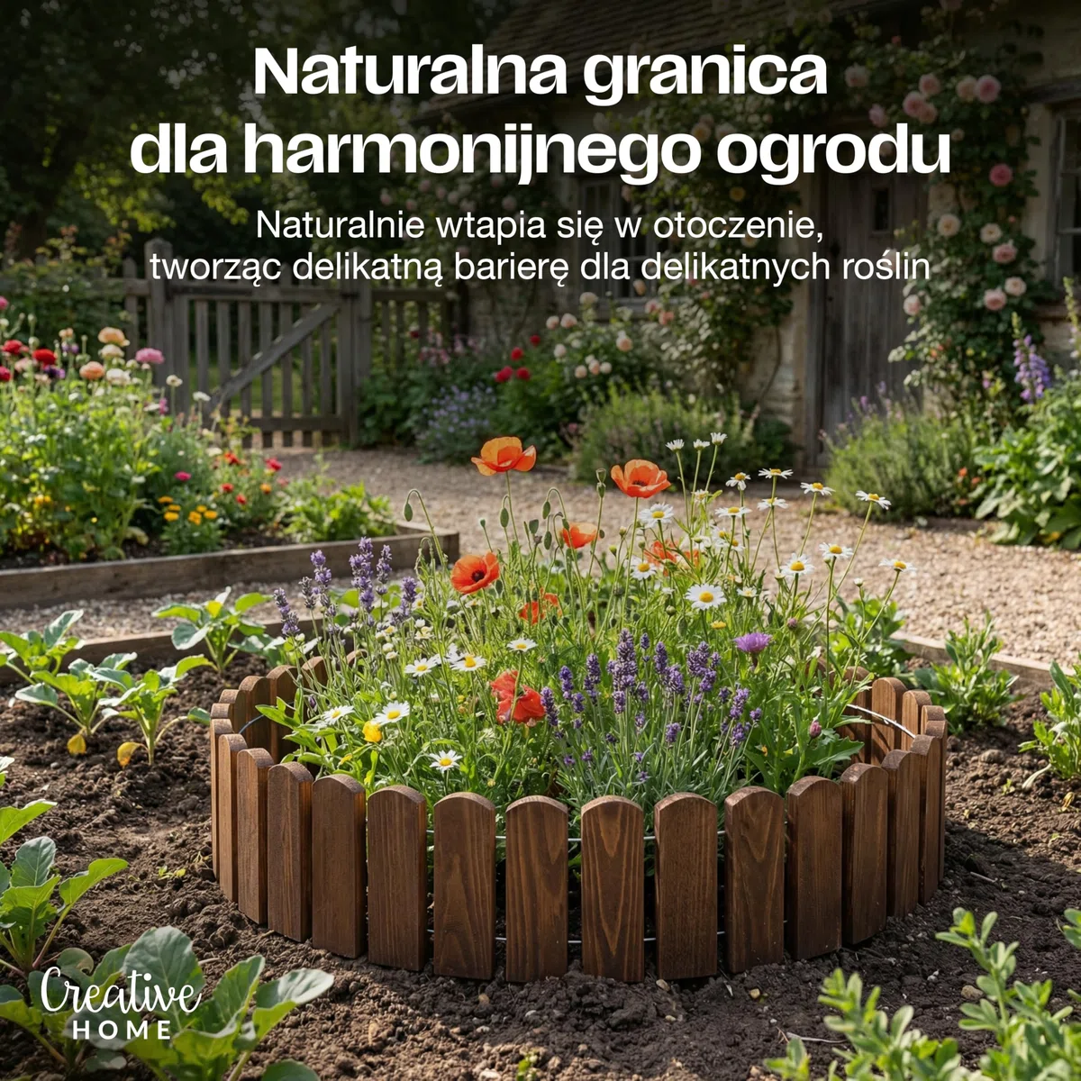 Creative Home Drewniane Obrzeże Trawnikowe Ogrodowe do Rabat Brązowe 2m x | 40 cm Wysokości | Elastyczna Palisada Rozwijane Ogrodzenie Ogrodowe Wbijane | Grządki, Płotek Drewniany, Krawędź Trawnika